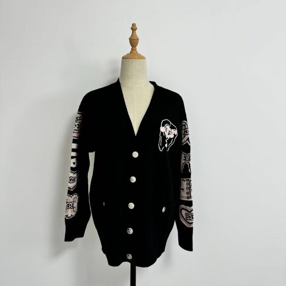Chanel Black Knit Cardigan Cartoon Embroidery Plays Up Luxury Childlike Style - Picture 3 of 11